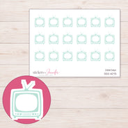 Mint Outline Retro Television Planner Stickers | DDZ-4073 — 4 × 3 inch sheet and enlarged sticker detail