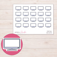 Lavender Flat Screen Television Planner Stickers | DDZ-4074 — 4 × 3 inch sheet and enlarged sticker detail