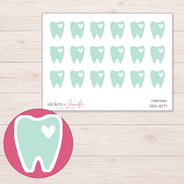 Mint Heart Tooth Planner Stickers | DDZ-4077 — 4 × 3 inch sheet and enlarged sticker detail