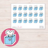 Blue Heart Tissue Box Planner Stickers | DDZ-4081 — 4 × 3 inch sheet and enlarged sticker detail
