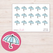 Blue Umbrella Planner Stickers | DDZ-4090 — 4 × 3 inch sheet and enlarged sticker detail