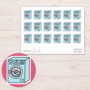 Blue Washing Machine Planner Stickers | DDZ-4102 — 4 × 3 inch sheet and enlarged sticker detail