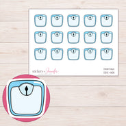 Blue Bathroom Scale Planner Stickers | DDZ-4105 — 4 × 3 inch sheet and enlarged sticker detail