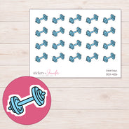 Blue Dumbbell Planner Stickers | DDZ-4106 — 4 × 3 inch sheet and enlarged sticker detail