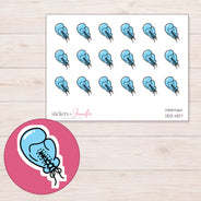 Blue Boxing Glove Planner Stickers | DDZ-4107 — 4 × 3 inch sheet and enlarged sticker detail