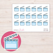 Blue Movie Time Clapperboard Planner Stickers | DDZ-4108 — 4 × 3 inch sheet and enlarged sticker detail