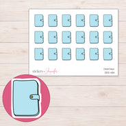 Blue Clasp Organizer Planner Stickers | DDZ-4114 — 4 × 3 inch sheet and enlarged sticker detail