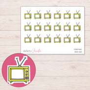 Lime Green Box Television Planner Stickers | DDZ-4121 — 4 × 3 inch sheet and enlarged sticker detail
