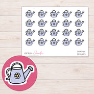 Lavender Daisy Watering Can Planner Stickers | DDZ-4123 — 4 × 3 inch sheet and enlarged sticker detail