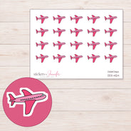 Pink Airplane Planner Stickers | DDZ-4124 — 4 × 3 inch sheet and enlarged sticker detail