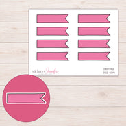 Pink Single-Notch Banner Label Planner Stickers | DDZ-4139 — 4 × 3 inch sheet and enlarged sticker detail