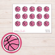 Pink Basketball Planner Stickers | DDZ-4141 — 4 × 3 inch sheet and enlarged sticker detail