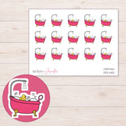 Pink Bubble Bath Planner Stickers | DDZ-4142 — 4 × 3 inch sheet and enlarged sticker detail