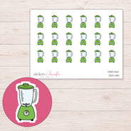 Green Kitchen Blender Planner Stickers | DDZ-4151 — 4 × 3 inch sheet and enlarged sticker detail