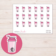 Pink Shaker Bottle Planner Stickers | DDZ-4156 — 4 × 3 inch sheet and enlarged sticker detail
