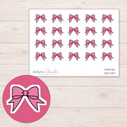 Pink Ribbon Bow Planner Stickers | DDZ-4157 — 4 × 3 inch sheet and enlarged sticker detail