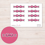 Pink Bow Ribbon Divider Planner Stickers | DDZ-4159 — 4 × 3 inch sheet and enlarged sticker detail