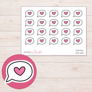 Pink Heart Speech Bubble Planner Stickers | DDZ-4163 — 4 × 3 inch sheet and enlarged sticker detail