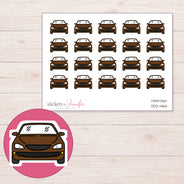 Brown Front View Car Planner Stickers | DDZ-4166 — 4 × 3 inch sheet and enlarged sticker detail