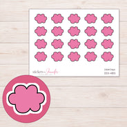 Pink Puffy Cloud Planner Stickers | DDZ-4183 — 4 × 3 inch sheet and enlarged sticker detail