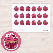 Pink Heart Cupcake Planner Stickers | DDZ-4194 — 4 × 3 inch sheet and enlarged sticker detail