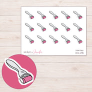 Pink Skin Roller Planner Stickers | DDZ-4198 — 4 × 3 inch sheet and enlarged sticker detail