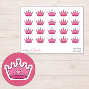 Pink Heart Crown Planner Stickers | DDZ-4212 — 4 × 3 inch sheet and enlarged sticker detail