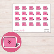 Pink Doodle Heart Laptop Planner Stickers | DDZ-4216 — 4 × 3 inch sheet and enlarged sticker detail