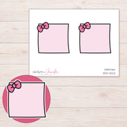 Pink Bow Note Planner Stickers | DDZ-4222 — 4 × 3 inch sheet and enlarged sticker detail