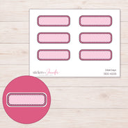 Pink Stitched Quarter Box Label Planner Stickers | DDZ-4225 — 4 × 3 inch sheet and enlarged sticker detail