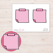 Pink Top-Tape Note Planner Stickers | DDZ-4227 — 4 × 3 inch sheet and enlarged sticker detail
