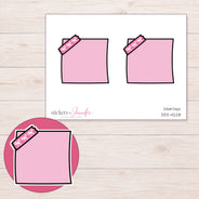 Pink Corner-Tape Note Planner Stickers | DDZ-4228 — 4 × 3 inch sheet and enlarged sticker detail