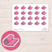Pink Rolled Yoga Mat Planner Stickers | DDZ-4229 — 4 × 3 inch sheet and enlarged sticker detail