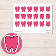 Pink Tooth Planner Stickers | DDZ-4233 — 4 × 3 inch sheet and enlarged sticker detail