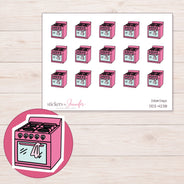 Pink Kitchen Stove Planner Stickers | DDZ-4238 — 4 × 3 inch sheet and enlarged sticker detail