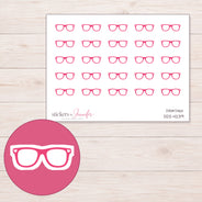 Pink Eyeglasses Planner Stickers | DDZ-4239 — 4 × 3 inch sheet and enlarged sticker detail
