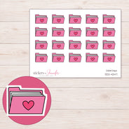 Pink Heart File Folder Planner Stickers | DDZ-4247 — 4 × 3 inch sheet and enlarged sticker detail