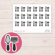 Black Gardening Tools Planner Stickers | DDZ-4256 — 4 × 3 inch sheet and enlarged sticker detail