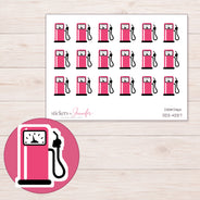 Pink Gas Pump Planner Stickers | DDZ-4257 — 4 × 3 inch sheet and enlarged sticker detail