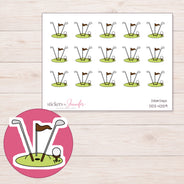 Brown Flag Golf Clubs and Green Planner Stickers | DDZ-4259 — 4 × 3 inch sheet and enlarged sticker detail