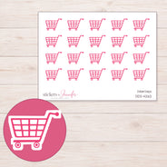 Pink Grocery Cart Planner Stickers | DDZ-4262 — 4 × 3 inch sheet and enlarged sticker detail