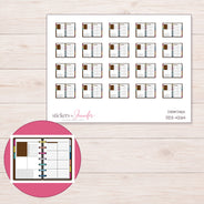 Open Brown Accent Disc Planner Stickers | DDZ-4264 — 4 × 3 inch sheet and enlarged sticker detail