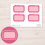 Pink Scallop and Dot Half Box Planner Stickers | DDZ-4269 — 4 × 3 inch sheet and enlarged sticker detail