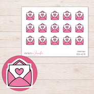 Pink Heart Happy Mail Planner Stickers | DDZ-4270 — 4 × 3 inch sheet and enlarged sticker detail