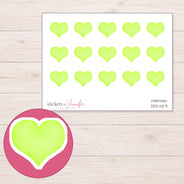 Lime Green Watercolor Heart Planner Stickers | DDZ-4271 — 4 × 3 inch sheet and enlarged sticker detail