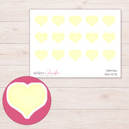 Pale Yellow Watercolor Heart Planner Stickers | DDZ-4272 — 4 × 3 inch sheet and enlarged sticker detail