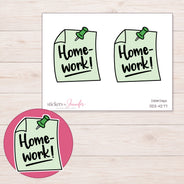 Green Homework Reminder Note Planner Stickers | DDZ-4277 — 4 × 3 inch sheet and enlarged sticker detail