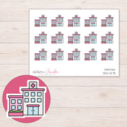 Pink Hospital Building Planner Stickers | DDZ-4278 — 4 × 3 inch sheet and enlarged sticker detail