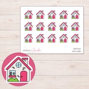Pink Roof House Planner Stickers | DDZ-4280 — 4 × 3 inch sheet and enlarged sticker detail
