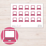 Pink Doodle Laptop Planner Stickers | DDZ-4291 — 4 × 3 inch sheet and enlarged sticker detail